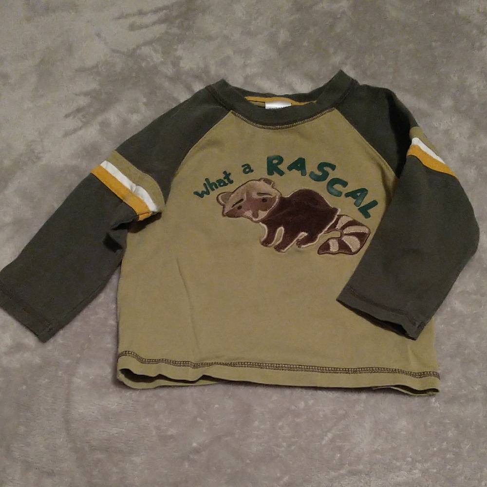 Gymboree Olive and Charcoal Raccoon 'What a Rascal' Long Sleeve Tee